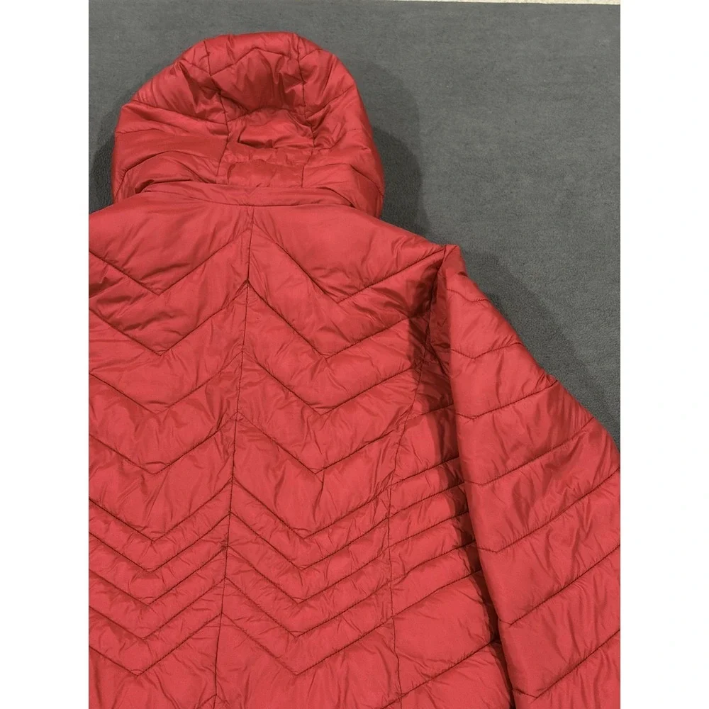 Michael Kors Packable Puffer Jacket Womens Small Red Lined Down Hooded Full Zip